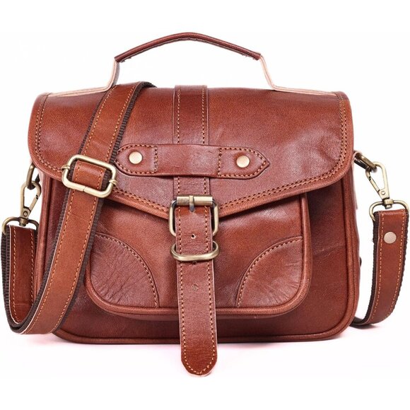 Handbags - Small Genuine Leather Crossbody Bag Women Brown Purse Vintage Satchel Adjustable